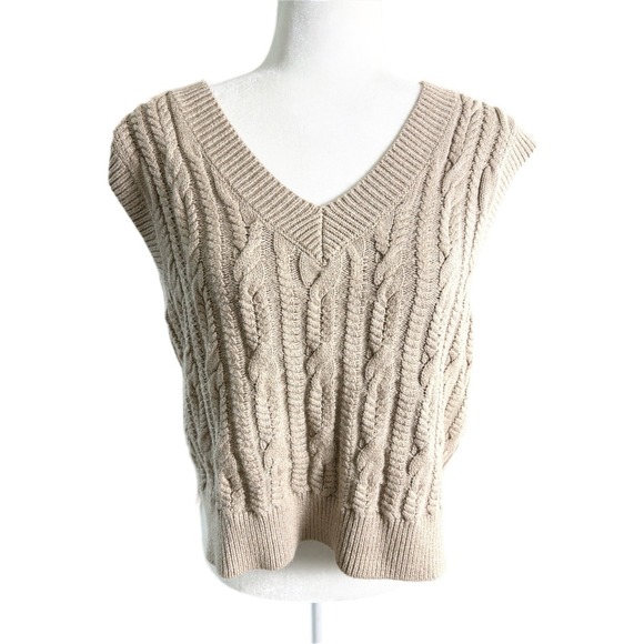 Abercrombie & Fitch Sweater Vest Womens Size M Taupe Cableknit Preppy New Y2K - Picture 3 of 10
